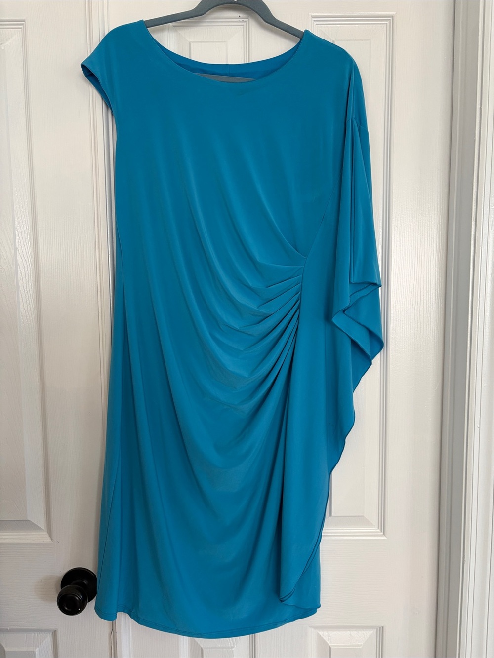 Colleen Lopez Elegant Teal Occasion Party One Shoulder Draped Dress SZ Large NWT